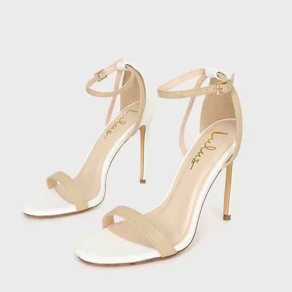 NEW Lulus Sila White and Light Nude Snake Ankle Strap Heels Size 8.5 - Picture 2 of 4